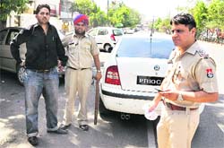 The accused who was overpowered for allegedly violating traffic rules and attacking a cop in Ludhiana on Thursday.