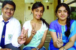 Toppers of Delhi Public School, R.K. Puram : Divanshu Agrawal, Vaishali Garga and Shruti Lakhtakia.