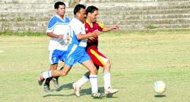 A match in progress at the Institutional League Football Tournament in Dehradun on Friday.