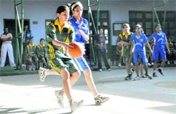 A match being played at the 5th ONGC Uttarakhand State Sub-Junior (u-14) Basketball championship in Dehradun on Friday.