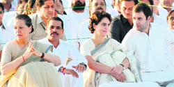 Congress president Sonia Gandhi along with her son-in-law Robert Wadhera, daughter Priyanka and son Rahul at Veer Bhumi, the memorial of former Prime Minister Rajiv Gandhi, in New Delhi 