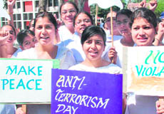 Students take out a rally against terrorism at Sector 6 in Chandigarh on Friday