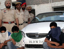 The Civil Lines police station team led by SHO Boota Singh that arrested three persons and recovered the car on Friday that was stolen a day earlier in Bathinda