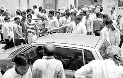 Dalits hold a protest in Daultabad village in Faridabad on Saturday