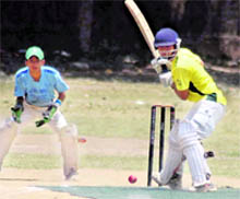 A match in progress at the All-India DSL Alovera T20 Cricket Tournament 