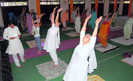 Deepak Raturi holds a yoga session in Dehradun on Sunday