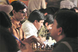 A visually impaired player in action during the Ludhiana Open Chess Championship.