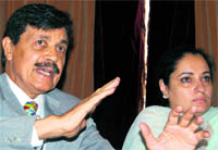 Lt. Gen R Kadyan and Priya Singh Paul address the media in Srinagar on Monday