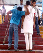 Climbing stairs is an arduous task for the physically challenged at the Bathinda railway station