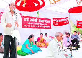 A convention of the Uttar Pradesh Karmachari-Shikshak Sangh under way on Dharmashala Road in Haridwar on Tuesday.