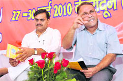 National President of the ABVP Milind Marathe addresses a press conference in Dehradun on Wednesday.