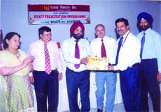 Branch managers of Punjab National Bank at the felicitation ceremony in Jalandhar. 
