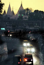 Jammu at 4 p.m near the Raghunath Temple on Friday. It was pitch dark due to clouds