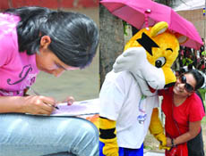 Students in different poses during the ongoing admission process at Delhi University on Saturday.