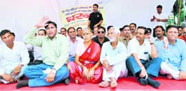 Parents of Anshu Nautiyal stage a dharna in Dehradun on Saturday.