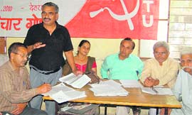 Members of the Centre of India Trade Unions on the occasion fo its 40th anniversary in Dehradun on Sunday.