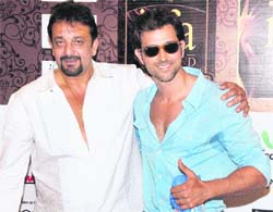 Hrithik Roshan and Sanjay Dutt during the conference.