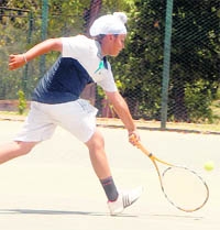 Sumit Pal Singh plays a shot during a tennis match in Chandigarh 