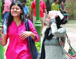 So Hot! Students at Delhi University on Monday.