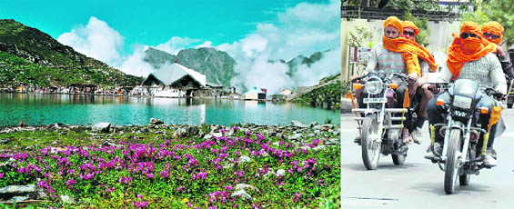 (Left) Hemkund Sahib, the famous Sikh shrine nestled in the Chamoli district of Garhwal Himalayas, will be open for the annual pilgrimage on June 1 and (right) devotees on way to the shrine in Dehradun on Monday.