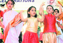 Students of Police DAV Public School, Ambala City, present a dance at a function to celebrate grandparents day. 