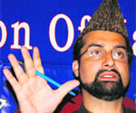 The chairman of the moderate faction of the All-Parties Hurriyat Conference, Mirwaiz Umar Farooq, addresses a press conference in Srinagar on Monday.
