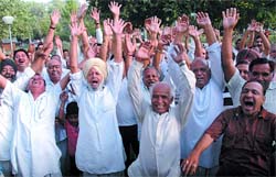 Members of the Clapping and Laughing Club at the Rose Garden in Bathinda on Tuesday morning.