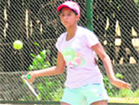 Gurbani plays a shot at the CLTA, Sector 10, Chandigarh, on Tuesday