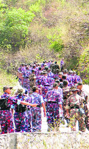    NCC cadets at a 10-day attachment training with the Indian Military Academy in Dehradun on Tuesday.  