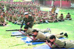 NCC cadets receive training in Chandigarh on Wednesday. 