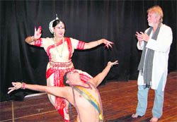 Sharmila Bhartari with Tom Alter perform a ballet at the ONGC auditorium in Dehradun on Wednesday.