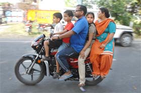 Who needs a Nano: A family of five travels on a bike in Jalandhar