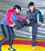 Indian women wrestlers train during their camp in Patiala