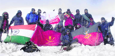 A team of the Indian Military Academy mountaineers who scaled Mount Jogin I in the Garhwal Himalayas.