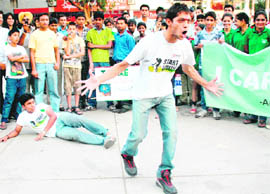 Students of Chitkara School of Mass Communication perform the street play Save or Face