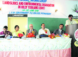   Participants at a national workshop on landslides and environmental degradation in hill terrains in Pitthoragarh on Friday.