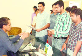 A delegation of the ABVP submits a memorandum to the ADM in Haridwar on Friday. 