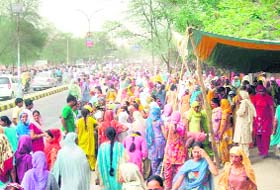 Dera followers outside the district courts at Sirsa