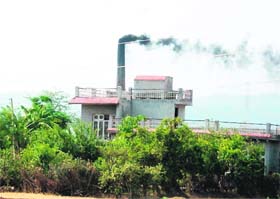 A brick kiln operating in a residential area in Rajbagh along the Jammu-Pathankot national highway