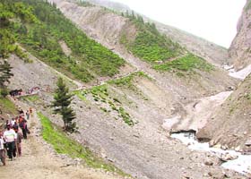 Pilgrims on way to the Amarnath cave shrine