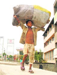 A boy on his way to scrap dealer after days work