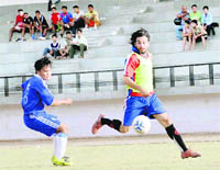 A league match in progress at the tournament organised by the District Football Association in Dehradun on Saturday.