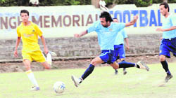 Players in action at the Nami Das District Football League in Dehradun on Saturday.