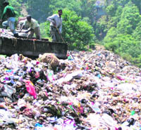 A file photo of the dumping yard at Gaddi Khana near the Library Bazar in Mussoorie.