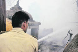 A fire fighter in action