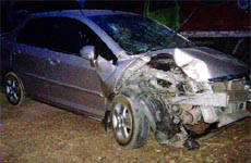 The Honda City car which crushed two persons at Alipur police station in outer Delhi on Sunday.