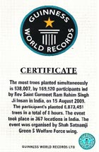 A copy of the certificate issued to the Dera Sacha Sauda by the Guinness World Records