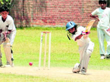 The match between Coaching Centre and Mahajan Juniors in progress at MGM Public School, Dugri, on Sunday