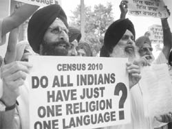Members of various Sikh bodies protest in front of the Mohali Deputy Commissioners office on Monday