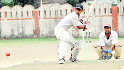 A batsman faces a delivery at the Raghav Memorial Mussoorie-Dehradun Challengers Trophy in Dehradun on Monday